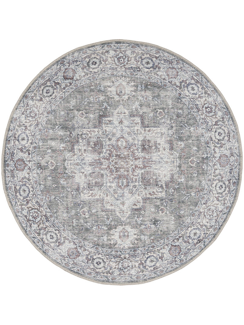 Machine Washable Series 1 SR101 Ivory/Gray 5'3" x Round Rug
