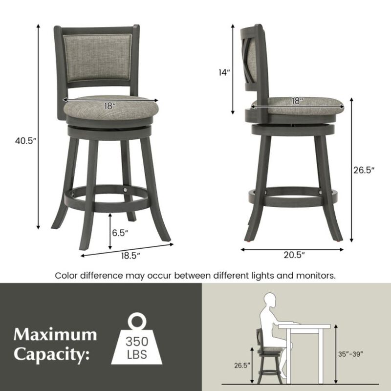 Hivvago Swivel Bar Stools Set of 2 with Soft-padded Back and Seat
