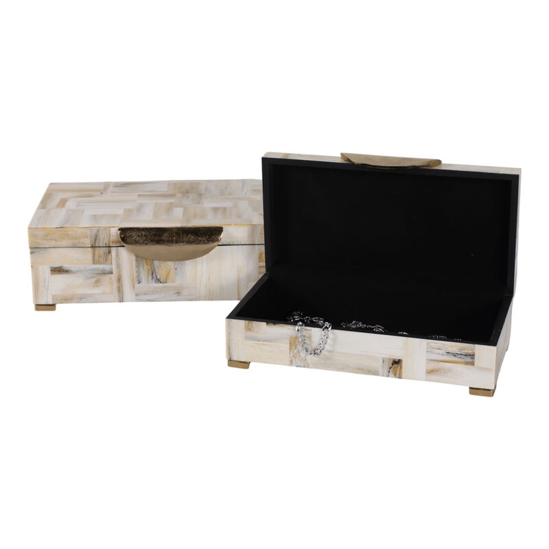 S/2 12/14" Marbled Resin Footed Boxes, Tan Multi image number 1