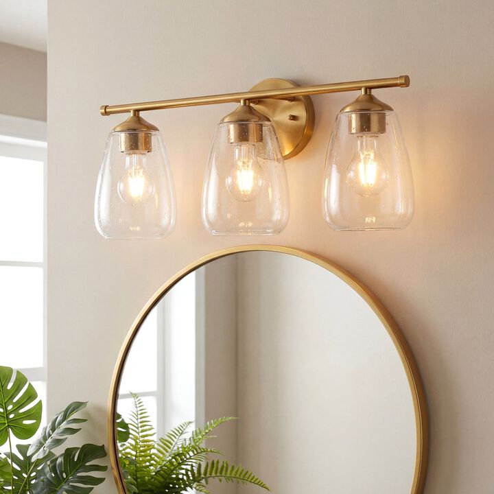Gold Bathroom Vanity Light, Three-Light Bubble Glass Shades