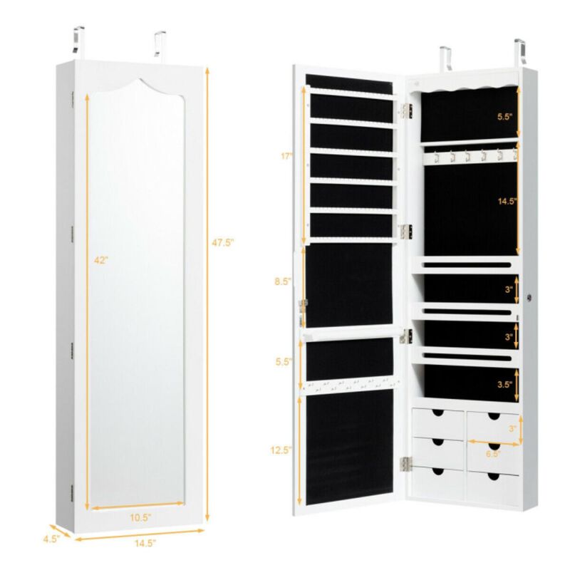 Hivvago 5 LEDs Lockable Mirror Jewelry Cabinet Armoire with 6 Drawers