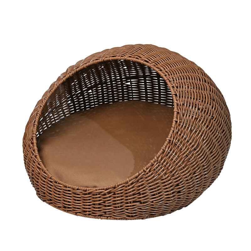Fiora 19.5" x 18" Modern Circular Faux Wicker Pet Bed with Machine-Washable Cushion