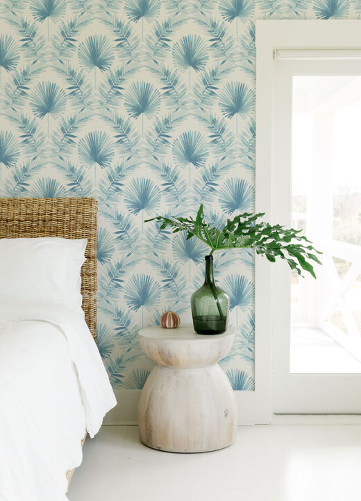 Calla Blue Painted Palm Wallpaper