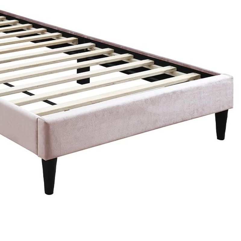 Lilian Full Bed, Tufted Light Pink Velvet Upholstery, Diamond Stitch