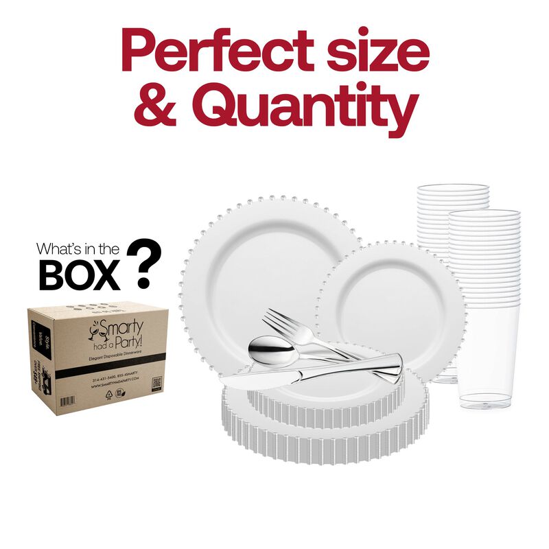 White with Silver Pearl String Round Plastic Wedding Value Set (30 Sets) image number 3