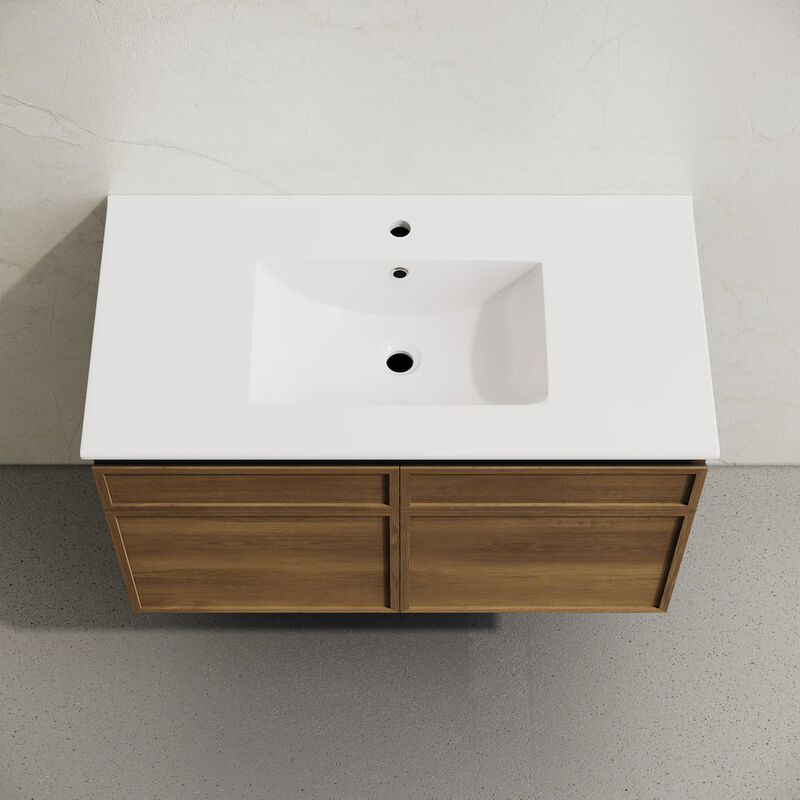 St. Tropez 36" Wall-Mounted Bathroom Vanity in Brown Oak with Sink Top image number 3