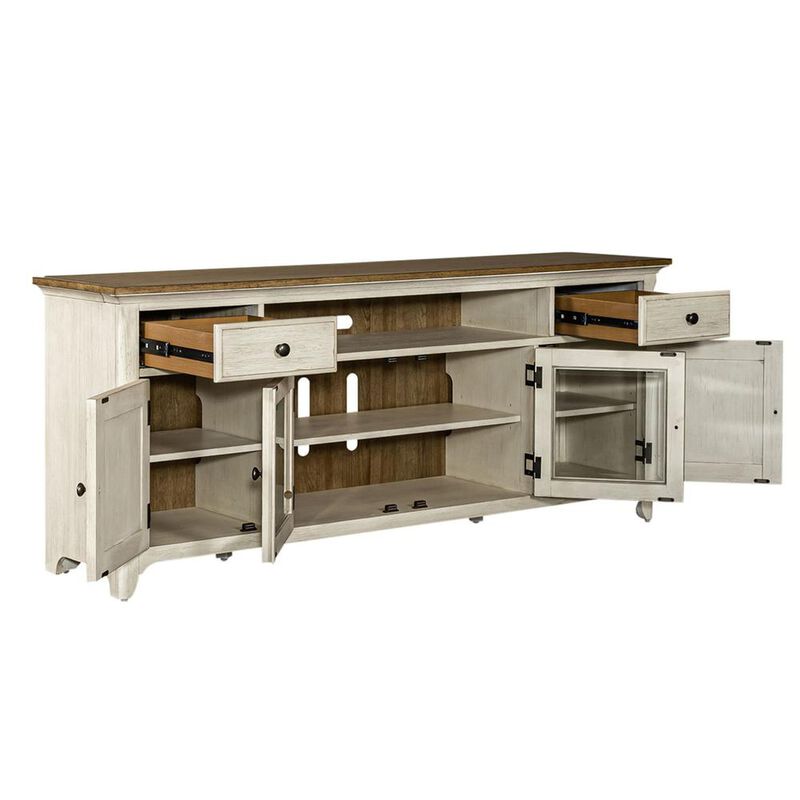 Liberty Furniture Farmhouse Reimagined Entertainment TV Stand in Antique White w/ Chestnut Top image number 5