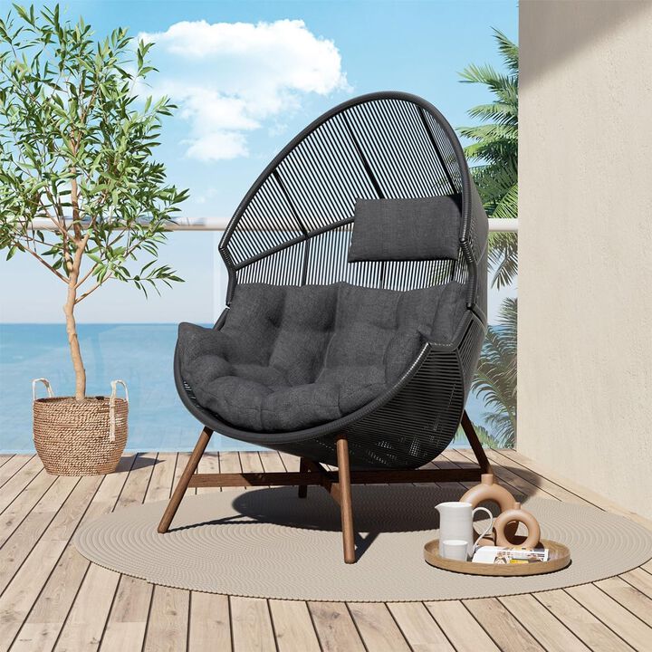 Mondawe Hand-Woven Wicker Oversized Egg Chair,Rust-Resistant Steel Frame & 6.25" Thick Cushion Chair
