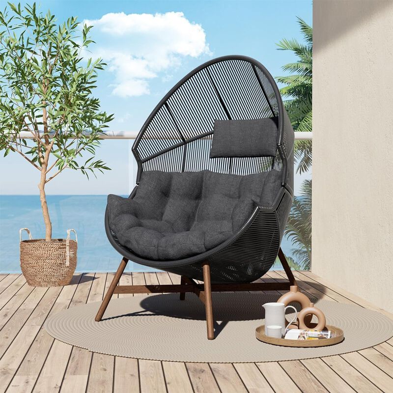 Mondawe Hand-Woven Wicker Oversized Egg Chair,Rust-Resistant Steel Frame & 6.25" Thick Cushion Chair