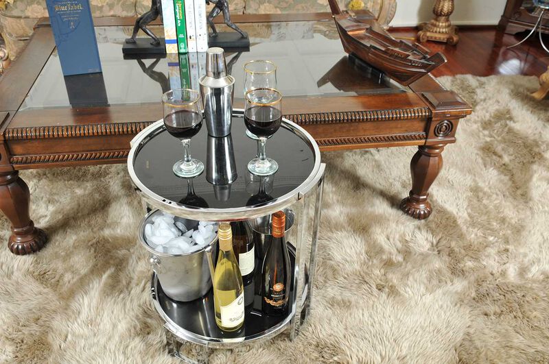 Hivvago 22 Inch  Silver Glass Round Mirrored End Table With Shelf