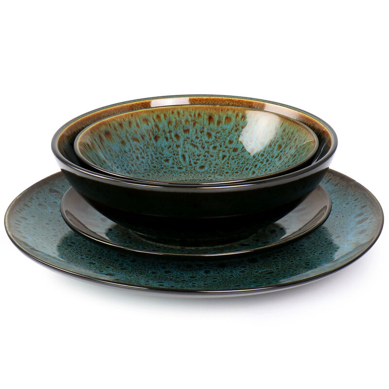 Gibson Elite Kyoto 16 Piece Stoneware Double Bowl Dinnerware Set in Teal image number 3