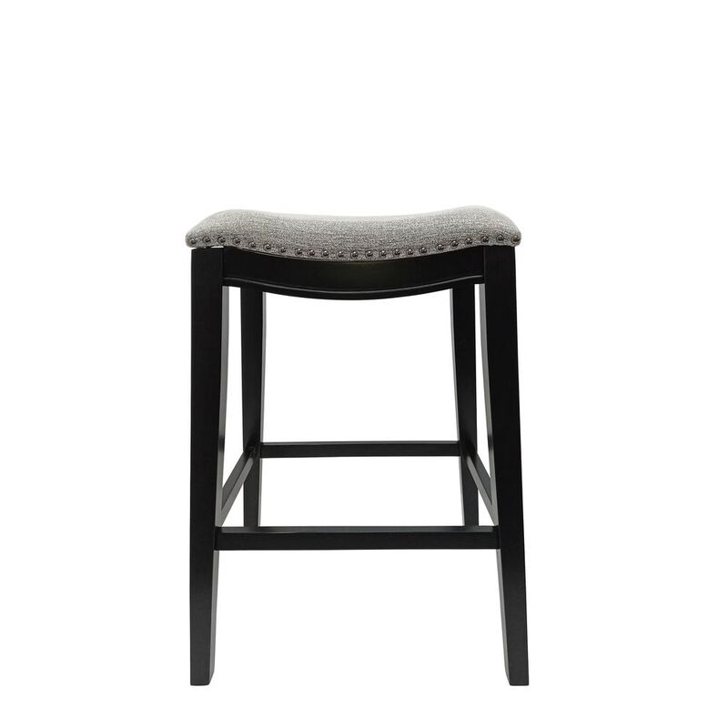 Carolina Living Sawyer 30 Saddle Barstool - Set of 2 - Antique Black- Grey Chenille Upholstery
