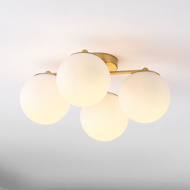 Orly 4-Light Bohemian Farmhouse Iron/Frosted Glass LED Semi Flush Mount