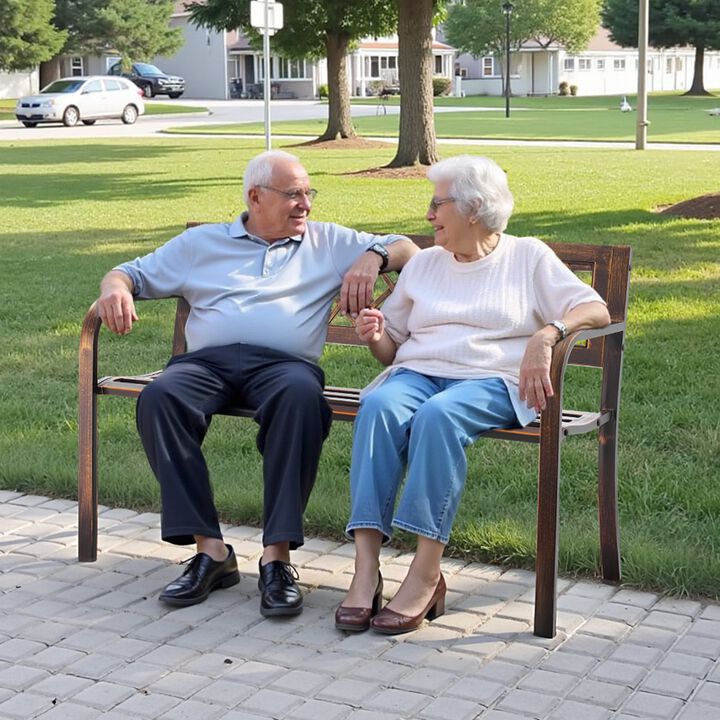 Weatherproof Outdoor Garden Bench with Steel Frame PVC Mesh Back Patio Seating-Antique Bronze