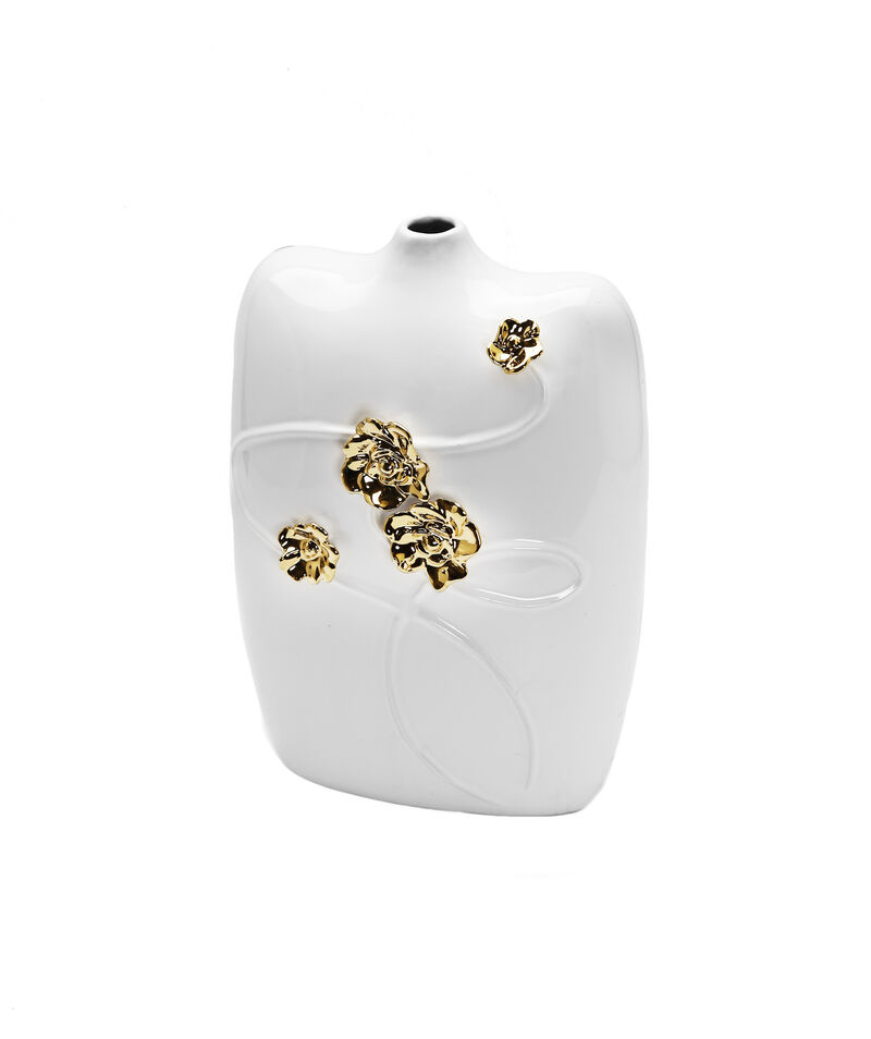 Hivvago 14 Inch White Floral Ceramic Table Vase With Sculptural Details