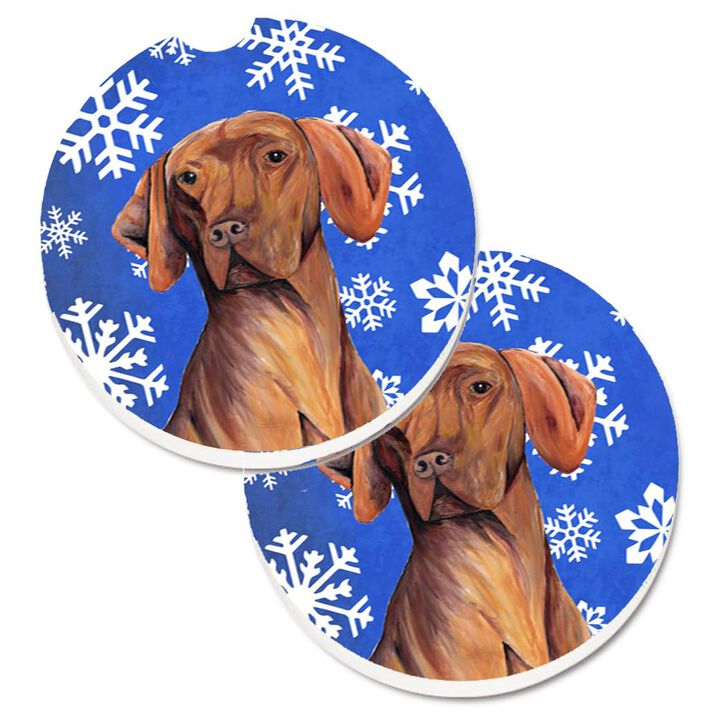 Caroline's Treasures Vizsla Winter Snowflakes Holiday Set of 2 Cup Holder Car Coasters SC9378CARC, 2.56, Multicolor