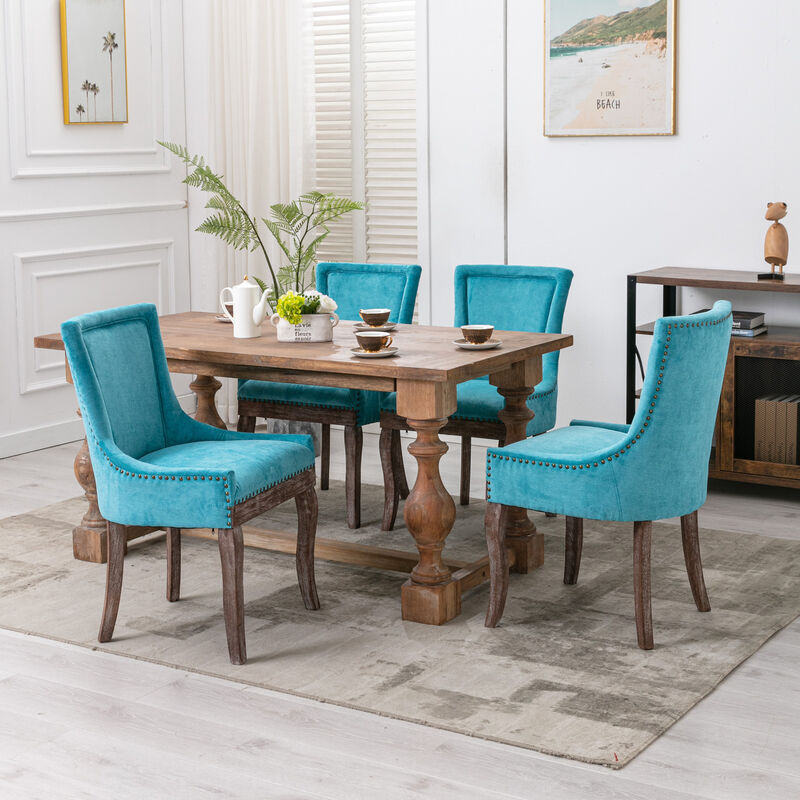 Whisen 2-Piece 22.8inch Upholstered Dining Chairs, Thickened Fabric Solid Wood Legs Bronze Nailhead for Kitchen Dining Room image number 3