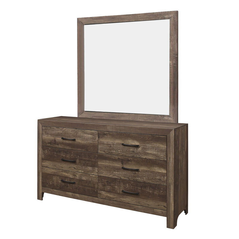 Ko Four Piece King Size Bedroom Set, Panel Detailings, Black Metal Handles, Rustic Brown - Benzara