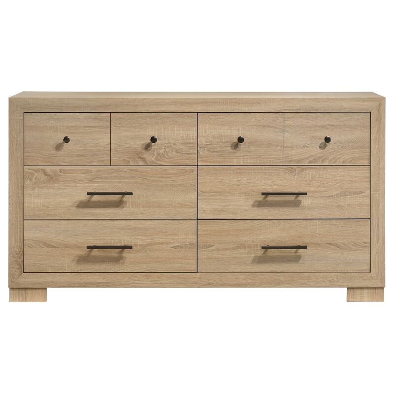 Poxy Wide Dresser with 6 Drawers, Nickel Metal, Oak Brown Wood image number 0