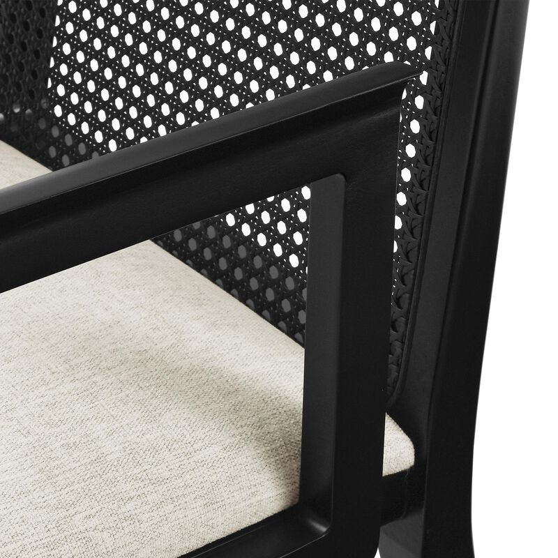 Modway Monarch Wood Dining Accent Armchair with Cane Back and Padded Seat in Black Black Heathered Weave Ivory image number 8