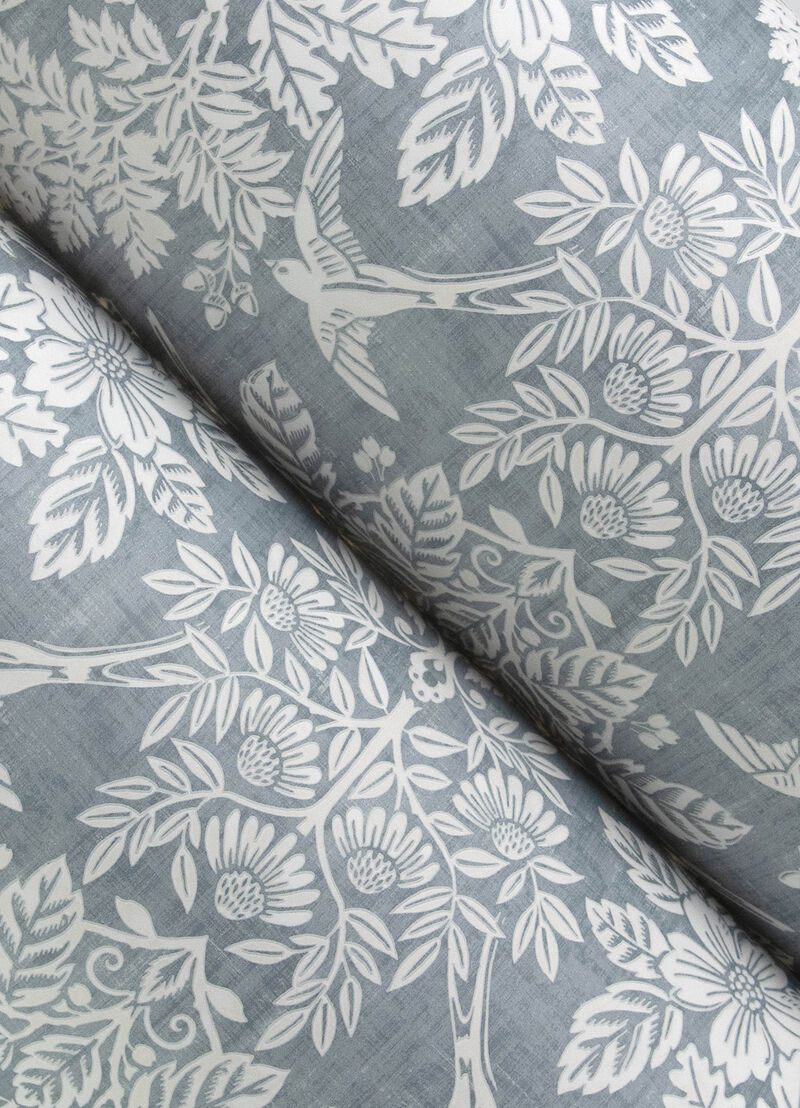 Finch Light Blue Woodland Wallpaper image number 1