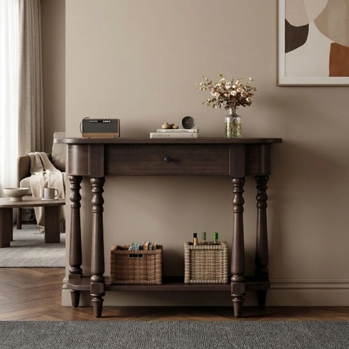 Whisen 36" Narrow Console Table with Drawer & Shelf, Solid Wood MDF, Retro Entryway Table for Living Room Hallway