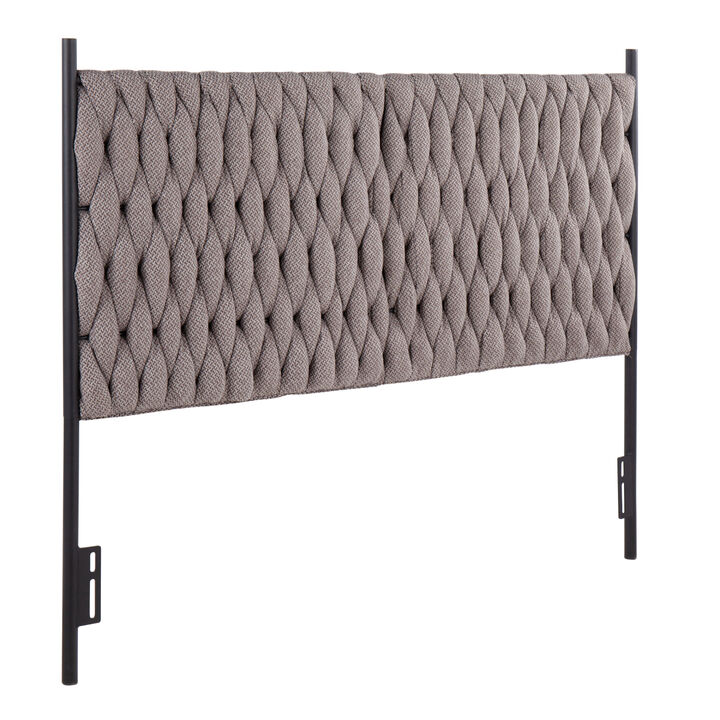 Braided Matisse Queen Size Headboard in Black Metal and Grey Fabric by Lumi Source