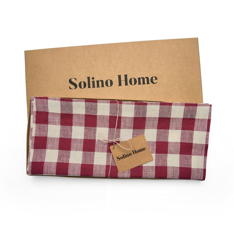 Solino Home Morgan Check 100% Linen Table Runner &ndash; Handcrafted, Machine Washable, Perfect for Holiday and Everyday Dining