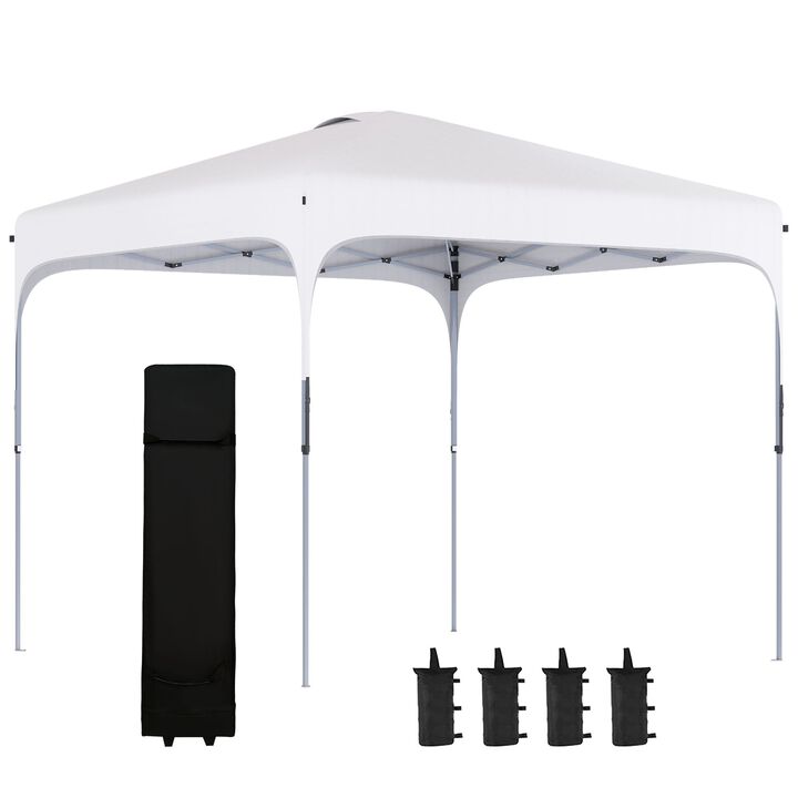 10' x 10' Pop Up Canopy with Adjustable Height, Foldable Gazebo Tent with Carry Bag with Wheels and 4 Leg Weight Bags for Outdoor, White