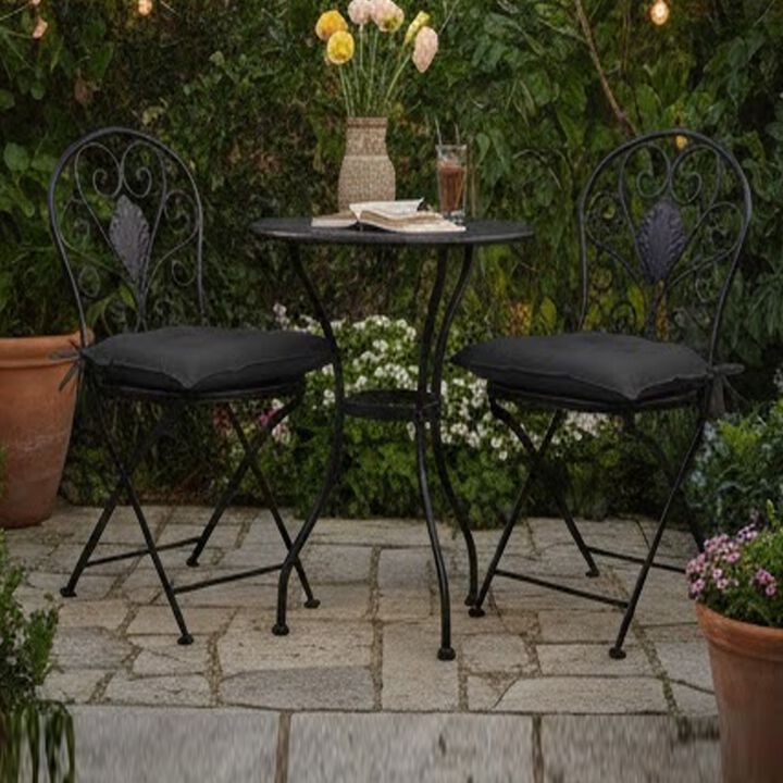 Zia 4pc Outdoor Patio Cushions for Chair, Tufted, Black Oxford Fabric - Benzara