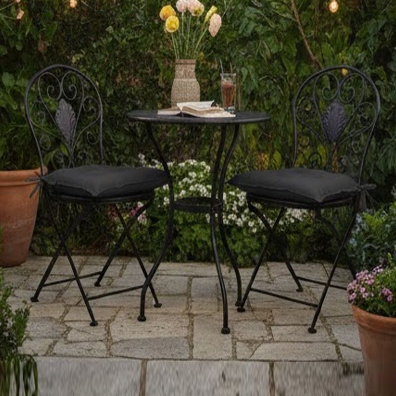 Zia 4pc Outdoor Patio Cushions for Chair, Tufted, Black Oxford Fabric - Benzara image number 1