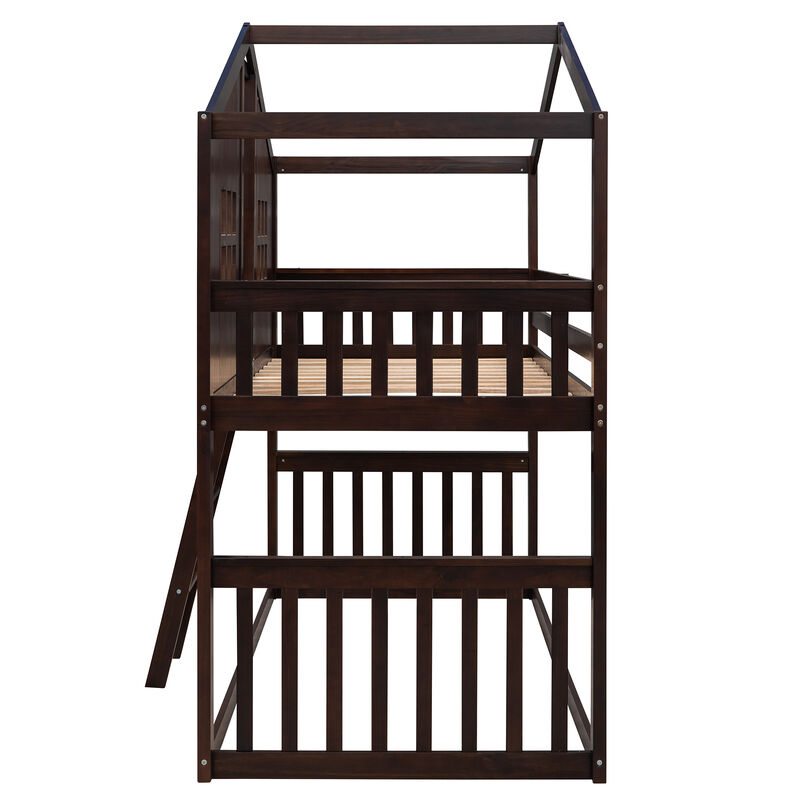 Whisen 79.5"x41.1" House Bunk Bed, Solid Wood Twin Over Twin for Kids Bedroom image number 6