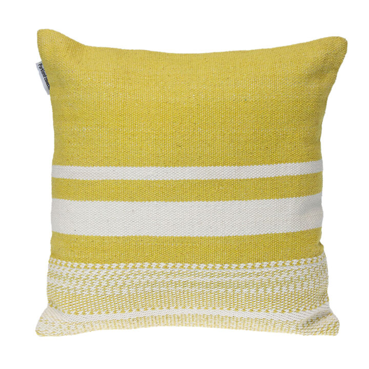 HomeRoots 18" Yellow And White Striped Cotton Throw Pillow
