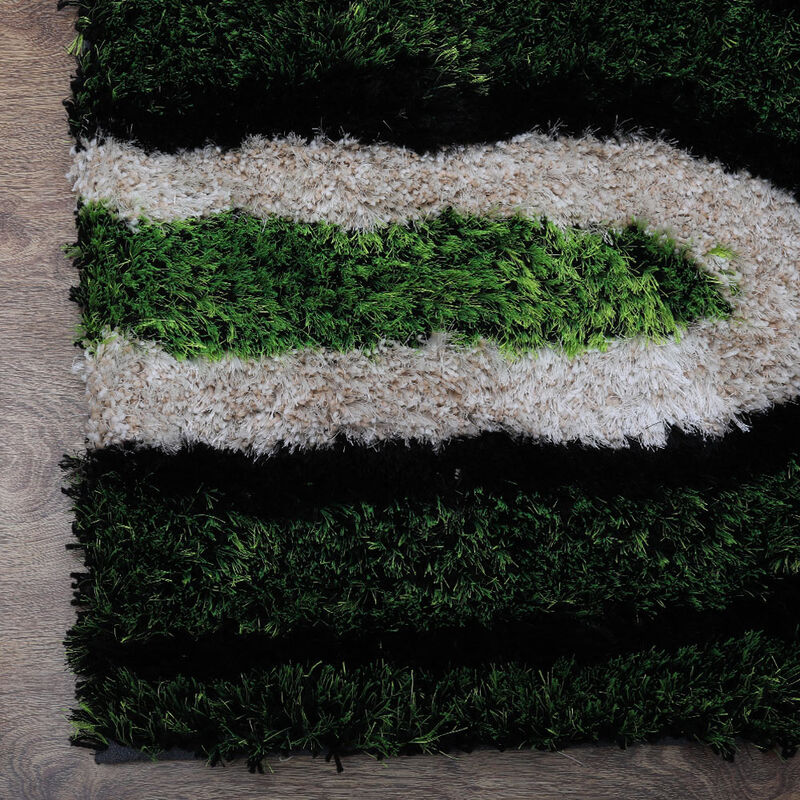 RUGSOTIC CARPETS HAND TUFTED SHAG POLYESTER ECO-FRIENDLY AREA RUGS  - 6'x9', Rectangle, Green Beige, Contemporary Modern Design, High Pile Thick Handmade Anti Skid Rugs for Living Room K00009