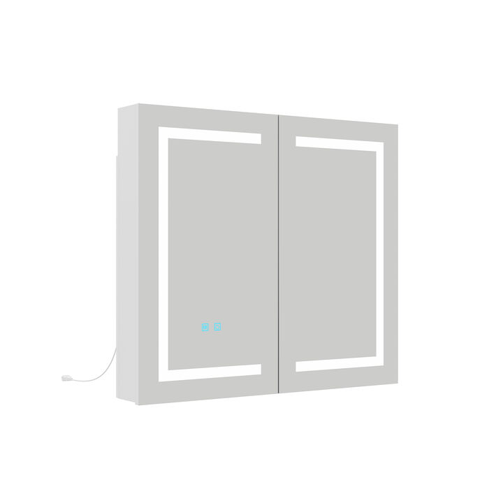 FUFU&GAGA LED Bathroom Mirror Cabinet with Adjustable Shelves and Defogging Function,(35.4" W x 17.7" D x 31.3" H),White