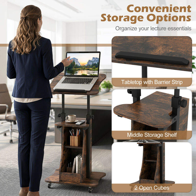 Mobile Podium Stand with Adjustable Height, Tilting Tabletop and Storage image number 4