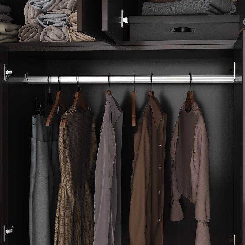 FUFU&GAGA Elegant Wardrobe with Mirror, Adjustable Shelves, and Spacious Drawers (63" W x 19.7" D x 94.5" H),Dark Brown image number 4