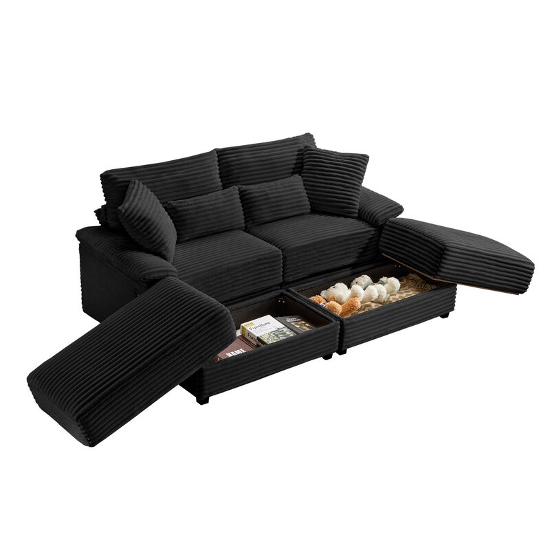 Merax Double Chaise Lounge Set with Reversible Storage Ottoman