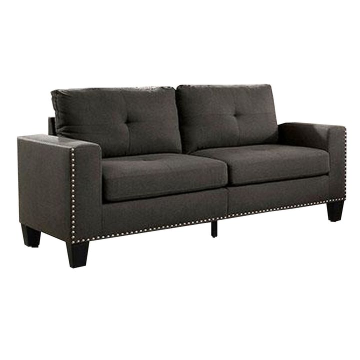 Fabric Upholstered Sofa with Track Arms and Nail head Trim, Dark Gray