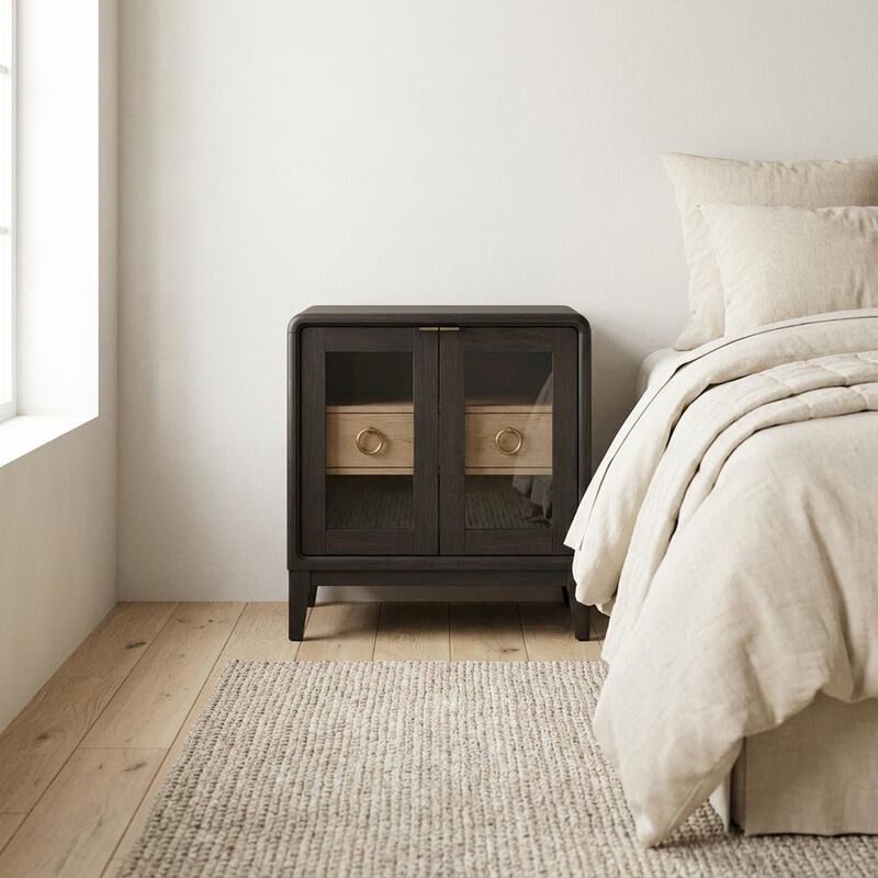 Peppercorn Glass Door Nightstand with Transitional Casual Style image number 2