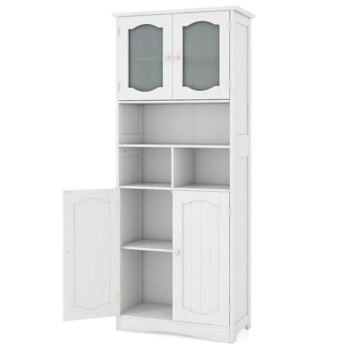 Hivvago Freestanding Linen Bathroom Storage Cabinet with Frost Glass Doors