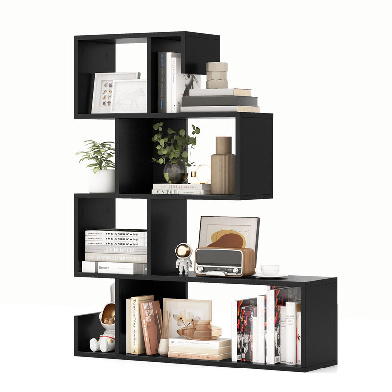 Stylish 5-Tier S-Shaped Bookcase with Open Cube Storage &ndash; Geometric Z-Shelf Bookshelf
