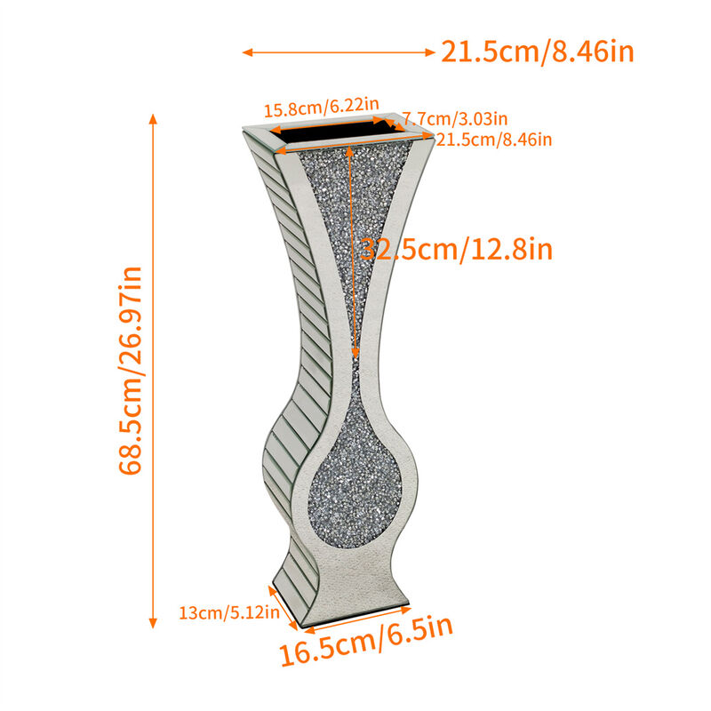 27" Tall Crystal Diamond Mirrored Floor Vase Modern Glass Decor Dry Flowers Only image number 3