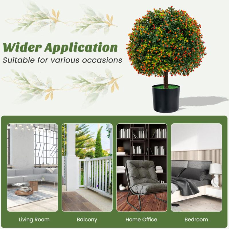 Hivvago 2-Pack Artificial Boxwood Topiary Ball Tree with Orange Fruit