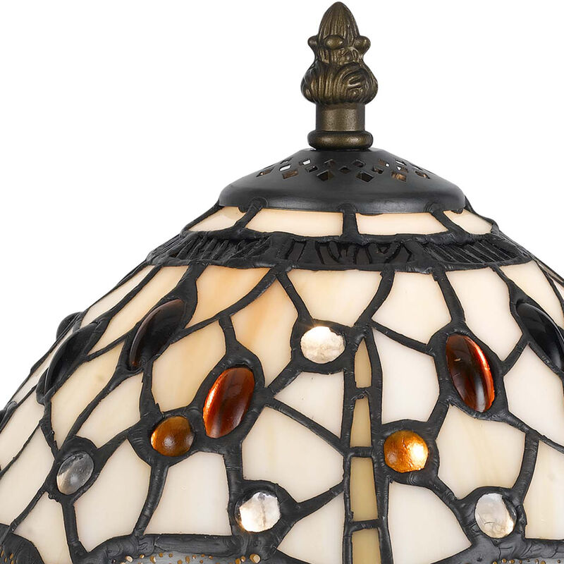 Metal Body Tiffany Table Lamp with Dragonfly Design Shade, Multicolor image number 3