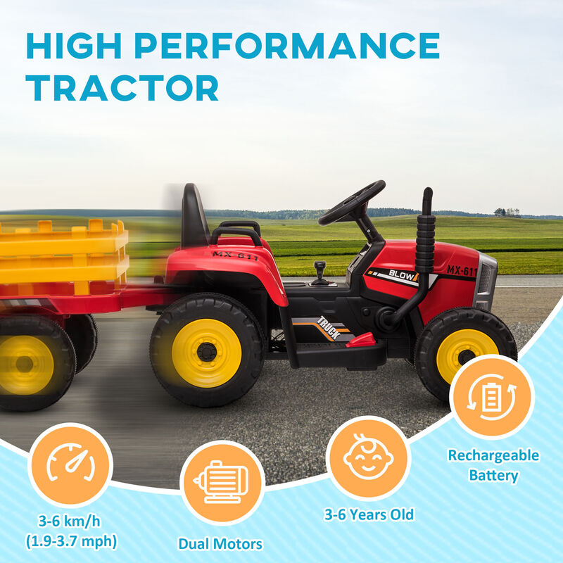 BreeBe 12V Electric Ride on Tractor with Trailer, 25W Dual Motors image number 7
