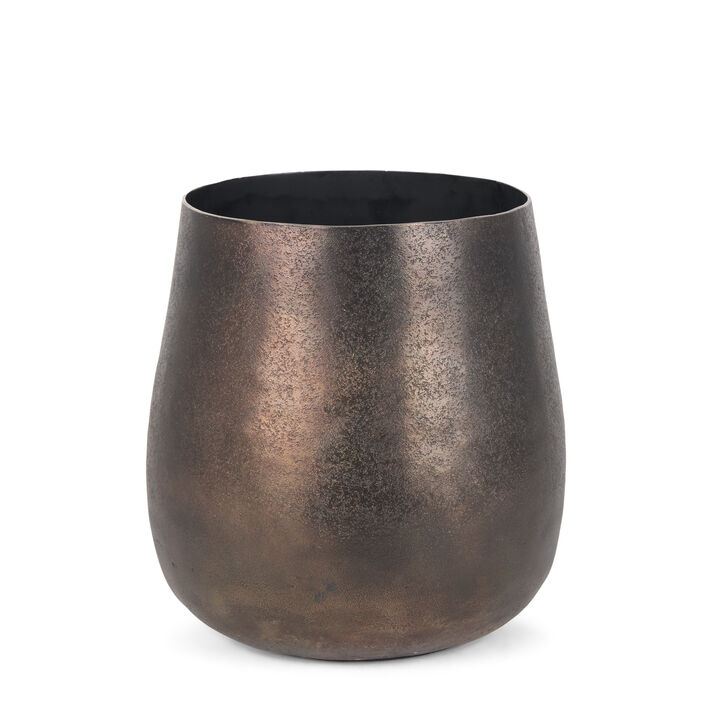 HomeRoots 9" Antiqued Gold Aluminum Cylinder Table Vase