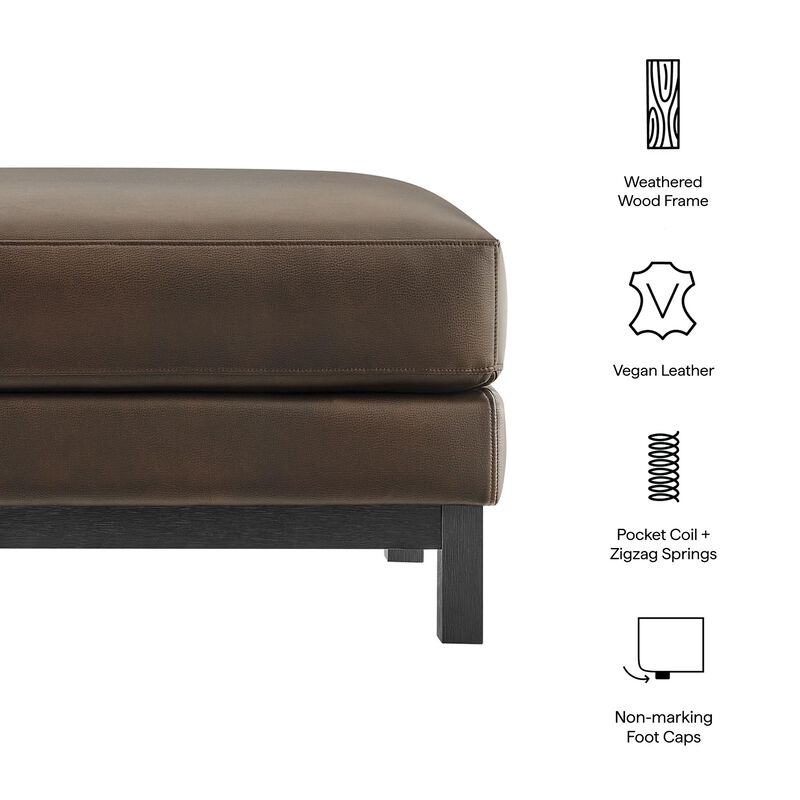 Modway Roscoe Vegan Leather Ottoman in Toast - Faux Leather Rectangular Footstool for Living Room, Bedroom, or Lounge Seating image number 3