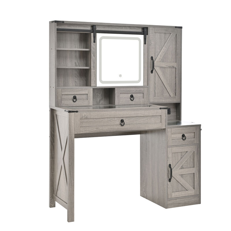 Merax Farmhouse Vanity Desk with Sliding Mirror and Lights image number 0