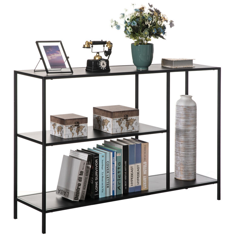 Modern Display Metal Console Table with Open Shelfs, for Dining, Entryway and Hallway, Black